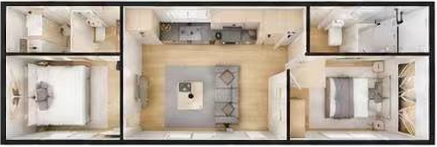 Two-Bedroom floor plan, top-down view