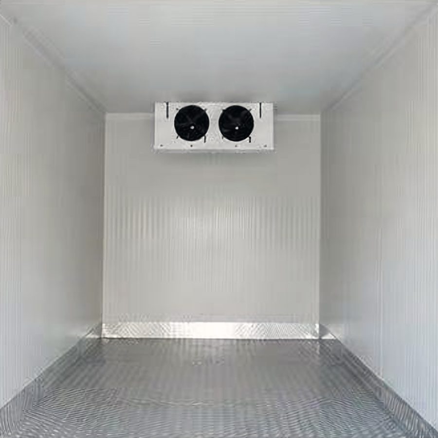 Insulated white cold room interior with evaporator unit